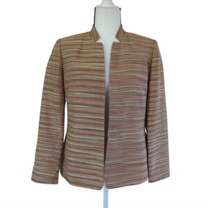 Kasper Silk Blend Striped Open Front Lined Blazer 6P Tan Rust Multicolor